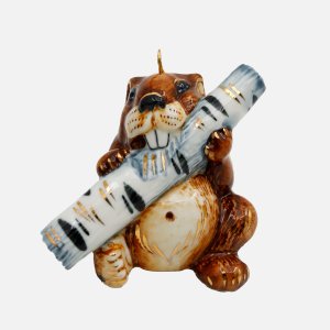 Украшение елочн Лефортовский фарфор Бобер с бревном рыжий фарфор8х7х6,5