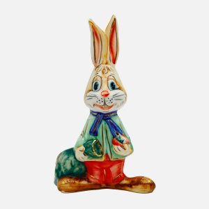 Украшение елочн Лефортовский фарфор Заяц русый с мешком яблок фарфор