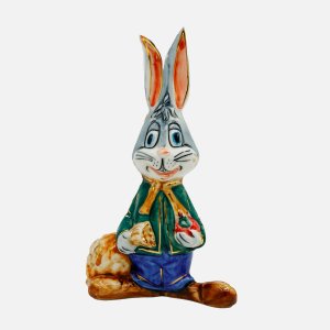 Украшение елочн Лефортовский фарфор Заяц серый с мешком яблок фарфор