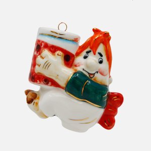 Украшение елочн Лефортовский фарфор Карлсон с открытыми глазами фарфор