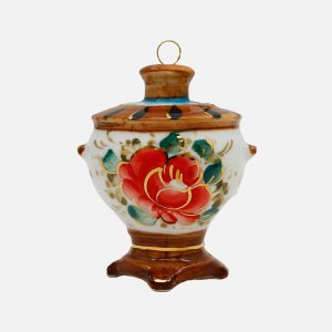 Украшение елочн Лефортовский фарфор Самовар белый с золотом фарф6х6,5х7