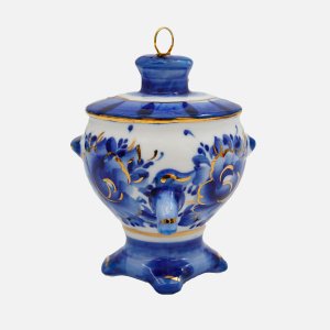 Украшение елочн Лефортовский фарфор Самовар кобальт фарфор 6х6,5х7см