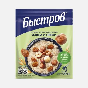Хлопья Быстров 5 злаков Изюм/орех без варки пл/пак 40г