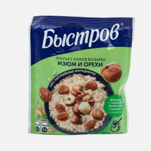 Хлопья Быстров 5 злаков Изюм/орех без варки пл/пак 40г