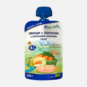 Пюре Флер Альпин Овощи с лососем/цельными злаками с 8мес дой/пак 100г