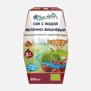 Сок Флер Альпин Яблочно-вишневый прямого отжима с родниковой водой с 8мес 200мл