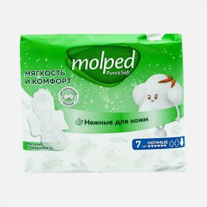 Прокладки Молпед Пьюр Энд Софт ночные с крылышками 7шт