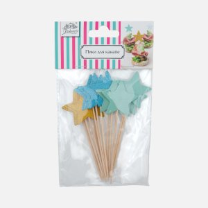 Пики Фиоленто д/канапе звездочки Веселая вечеринка гол/зол 12шт