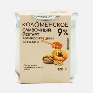 Йогурт Коломенский Абрикос-грецкий орех-мед сливочный 9% ст/б 170г