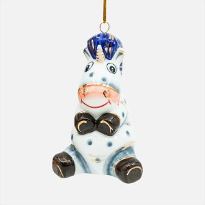 Украшение елоч Лефортовский фарфор Единорог синий фарфор 8х9х11см