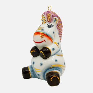 Украшение елоч Лефортовский фарфор Единорог фиолетовый фарфор 8х9х11см