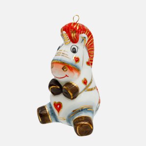 Украшение елоч Лефортовский фарфор Единорог с сердечк крас фарф 8х9х11