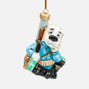 Украшение елоч Лефортовский фарфор Собака с ружьем охотник синий фарф
