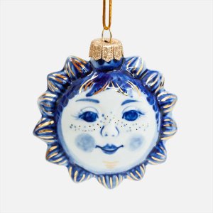 Украшение елоч Лефортовский фарфор Солнце кобальт золото фарфор 3х8х8