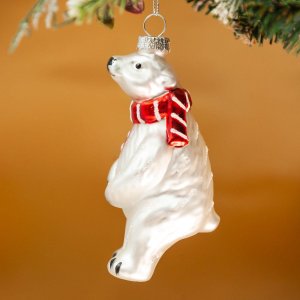 Украшение елочное Холидей Классик Белый мишка стекло 5,5х5,5х10см