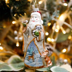 Украш елочХолидей Классик Дед Мороз Лесная сказка стекло 5,5х5х14,5см
