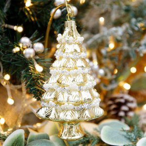 Украш елоч Холидей Классик Елочка жемчужно-золотая стек8,5х5,5х14,5см