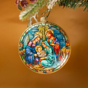 Украш елочХолидейКлассикМедальон Святое семейство2стор стек10х2,5х11