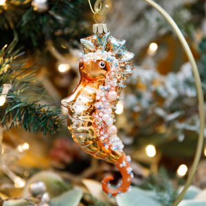Украш елоч Холидей Классик Морской конек аквамарин стекло 5х3х12,5см