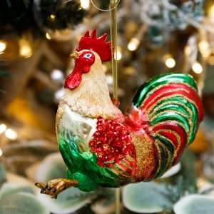 Украшение елочное Холидей Классик Петух Фавероль стекло 11,5х6,5х13,5