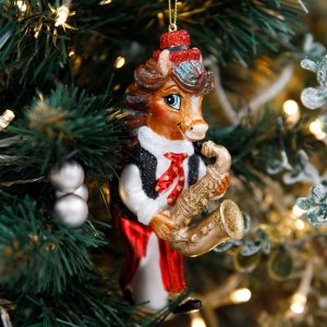 Украш елочХолидейКлассик Лошадь- саксофонист стекло 8х4,5х14см253983