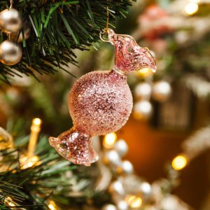 Украшен елочХолидей Классик Конфета Подарочная искристая роз стек 4х4х8