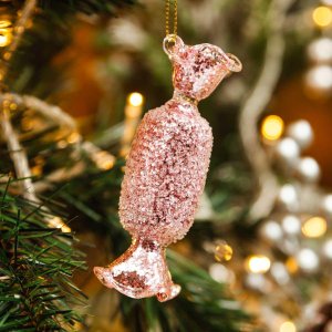 Украшен елочХолидей Классик Конфета Розовый лед стекло 3,5х3,5х9см