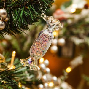 Украшен елочХолидей Классик Конфета Синий иней стекло 3,5х3,5х9см