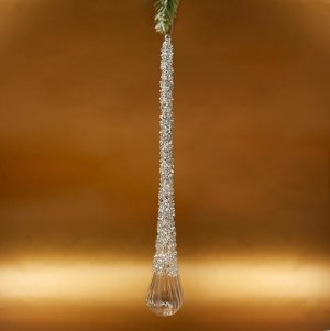 Украш елочХолидейКлассик Сосулька- капля гигант серебряная стек 4х4х30