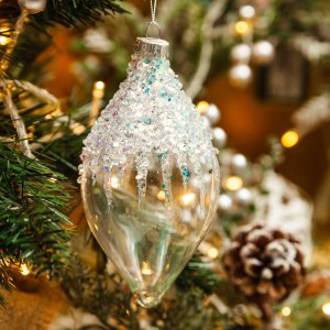 Украш елоч Холидей Классик Капля Синий иней стекло прозрачное 7х7х14