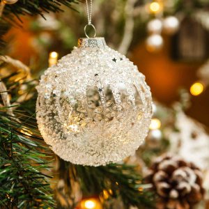 Украш елоч Холидей Классик Шар Сверкающий лед стекло 8см YQL1657