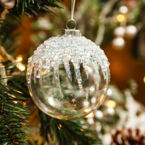 Украш елоч Холидей Классик Шар Синий иней стекло прозрачное 8см