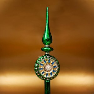 Украш елоч Холидей Классик Верхушка Люмьер зеленая винтаж стекло 9х4х29