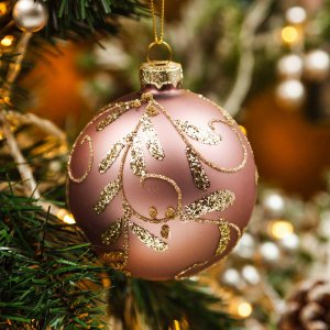 Украш елоч Холидей Классик Шар Пальметта капучино стекло 8см GY192