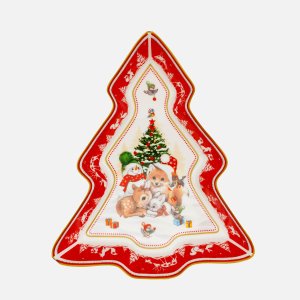 Блюдо Лефард С Новым годом в форме Елки красное 25х21х4см фарфор