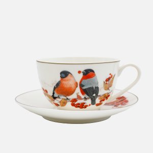 Чайная пара Лефард 300мл Лесная сказка Снегири фарфор 16х14,5х23см