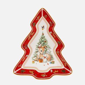 Блюдо Лефард С Новым годом в форме Елки красное 25х21х4см фарфор