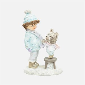 Фигурка декоративная Мальчик и медвежонок L9 W5 H13,5см полимер