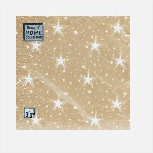 СалфеткиХоум Коллекшн Белые звезды на золот фоне бум 33*33см3сл 20л