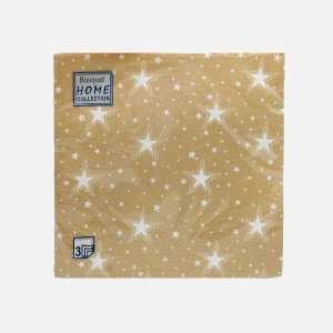 СалфеткиХоум Коллекшн Белые звезды на золот фоне бум 33*33см3сл 20л