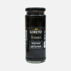 Оливки Лорето черные с/к ст/б 340г