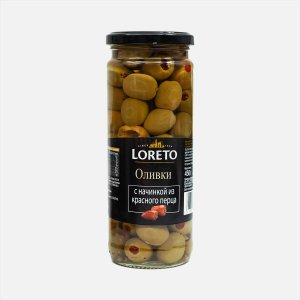 Оливки Лорето с начинкой из перца ст/б 450г