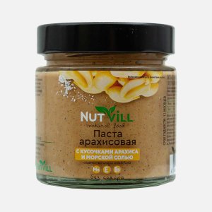 Паста НатВилл арахисовая кусочки арахиса и морская соль ст/б 180г