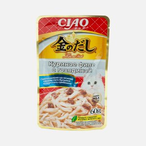 Корм Инаба д/кош Киннодаши Куриное филе/говядина в желе пауч 60г