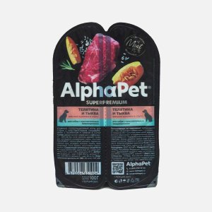 Корм АльфаПет д/собак с чув пищев Телятина и тыква в соусе 100г
