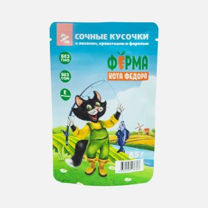 Корм Мнямс Ферма кота Федора д/кот лосось/креветки/форель пауч 85г