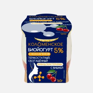 Биойогурт Коломенский Вишня с коллагеном термостат 5% ст/б 160г
