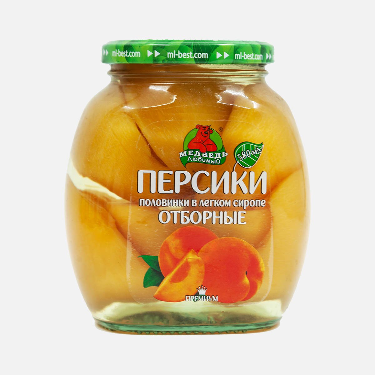 Персики Медведь Любимый Премиум отборные половинки ст/б 580мл Персики Медведь Любимый Премиум отборные половинки ст/б 580мл