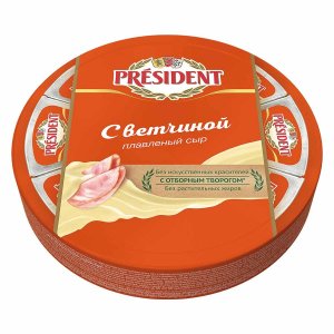 Сыр Президент плавленый с ветчиной 45% к/к 140г