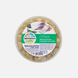 Сельдь Меридиан филе-кусочки в масле с зеленью пл/б 175г